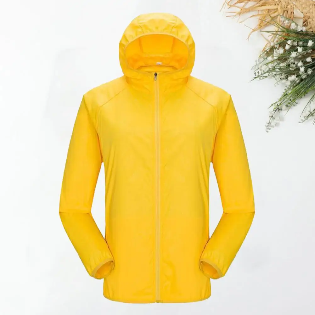 Camping Windbreak Hiking Fishing Hooded Long Sleeve Sunscreen Jacket Pockets Zipper Placket Unisex Thin Sun Protection Quick Dry