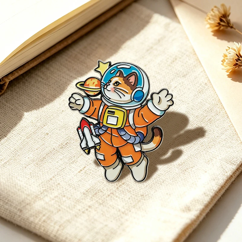 Astronaut Space Cat Pins 4-style Enamel Cartoon Cosmic Kitty Spaceman Brooch Pin On Bags Clothes Lapel Badge Gifts