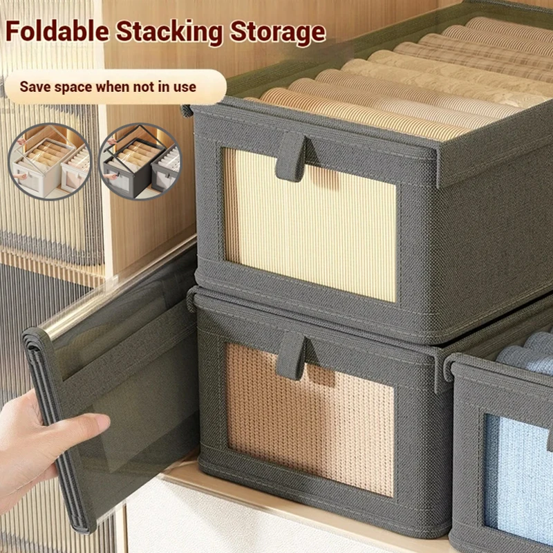 

Large Foldable Canvas Storage Box with Clear Window Organize and Store Clothing Space-Saving Home Closet Organizer S/M/L/XL/XXL