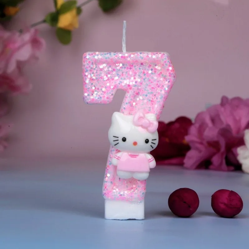 Hello kitty fun creative cute cartoon pattern party atmosphere decoration supplies birthday cake accessories digital candles