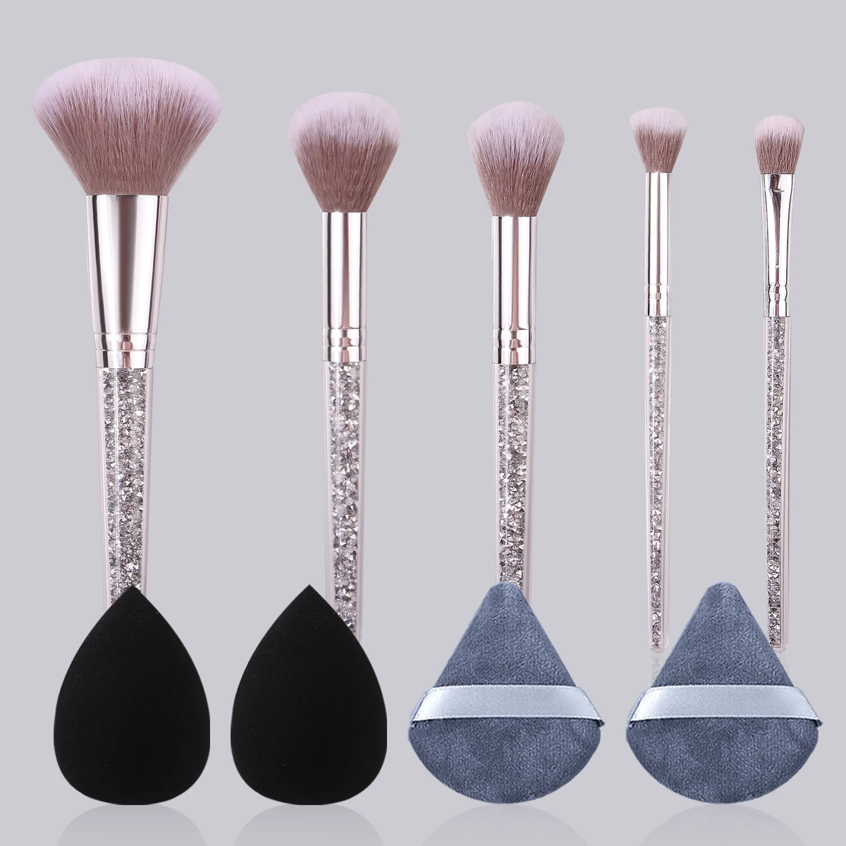 9-delige multifunctionele make-upborstelset met diamanten handvat + niet-klevende poedermake-upspons schoonheid ei poederdons