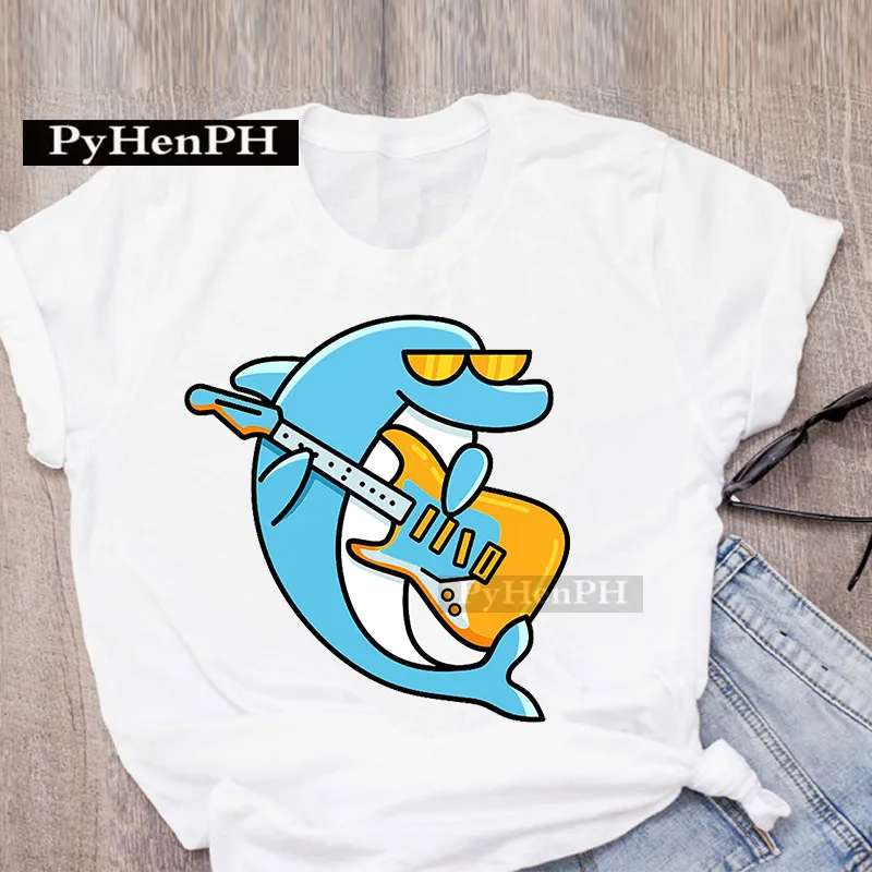 Summer New Dolphin Print Small Fashion Women T-shirt Short Sleeve Blouse Half Sleeve Tops Harajuku
