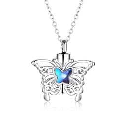 Crystal Butterfly Necklace Ash Holder Urn Pendant Necklace Stainless Steel Cremation Jewelry with 20