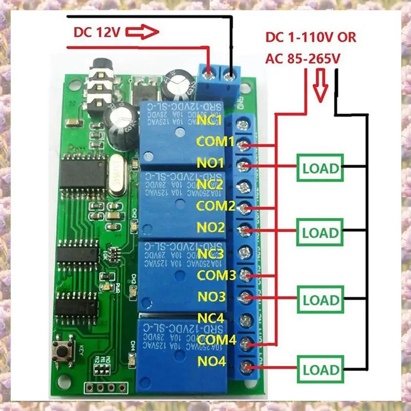 

L72A-AD22B04 4-канальное реле DTMF, декодер тонального сигнала, релейный модуль дистанционного управления, 12 В постоянного тока для ПЛК, умного дома