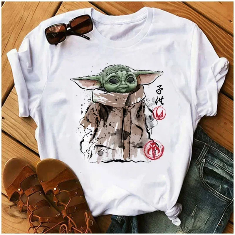 Wars Stitch Baby Yoda Women t-shirt Cartoon Tees gwiazda śmieszne koszulka damska białe luźne bluzki dziewczyny Y2K ubrania topy