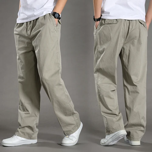 Imagen 2 del producto Monos para hombre, pantalones Cargo de algodón, pantalones de chándal deportivos informales, monos de utilidad para el trabajo con cintura elástica, pantalones negros para correr en el gimnasio