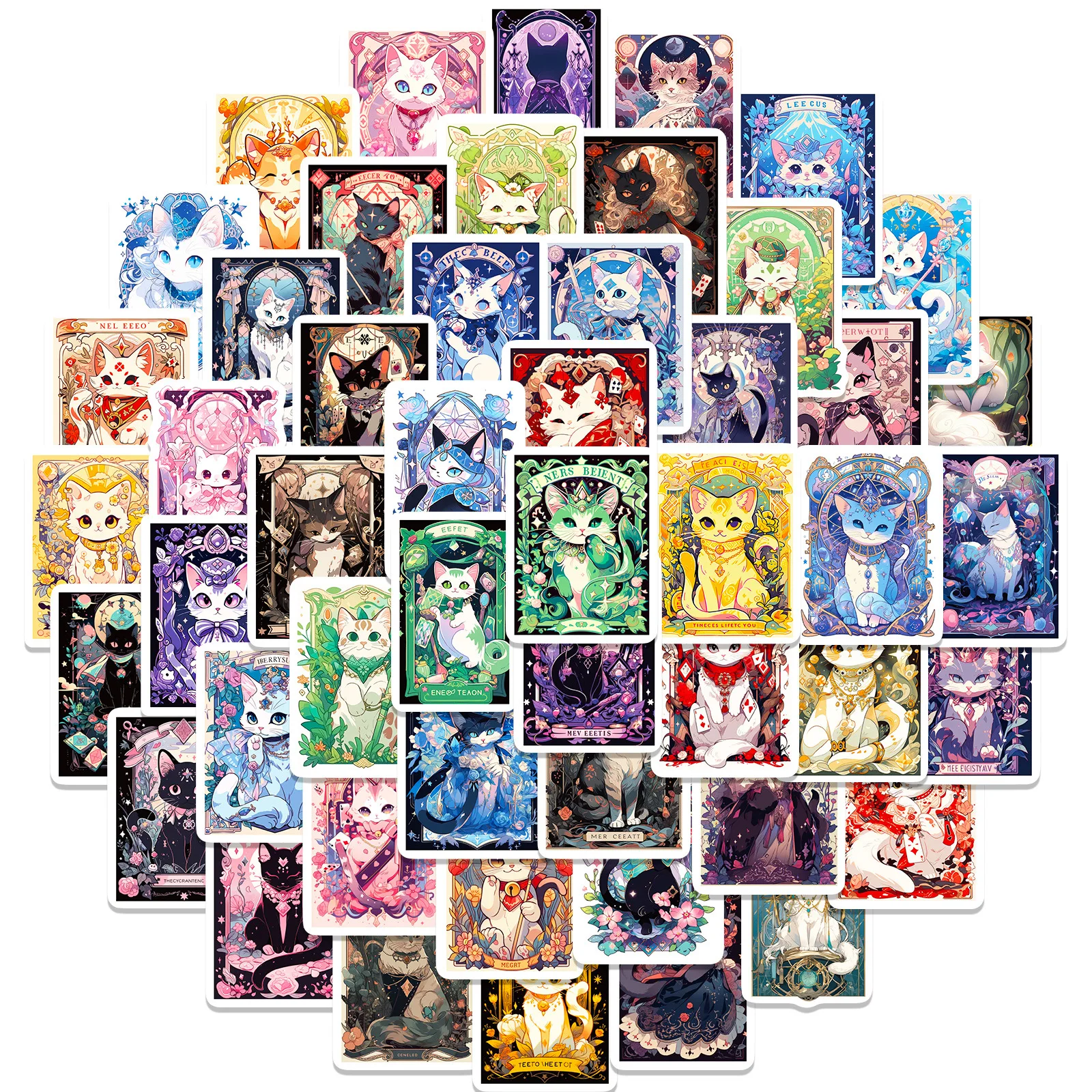 10/30/50PCS Cartoon Cat Tarot Sticker Cute Funny Graffiti Waterproof Decal Kids Toy DIY Laptop Water Cup Luggage Helmet Sticker