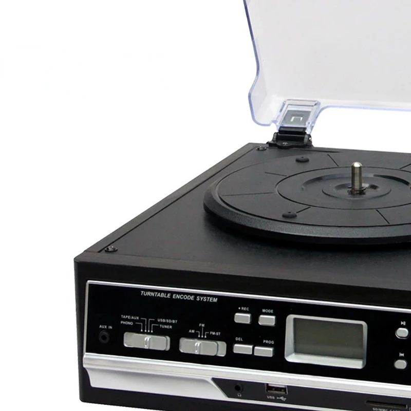 Retro de madeira turntable record player programável cd usb mp3 jogar cassete rádio gramofone