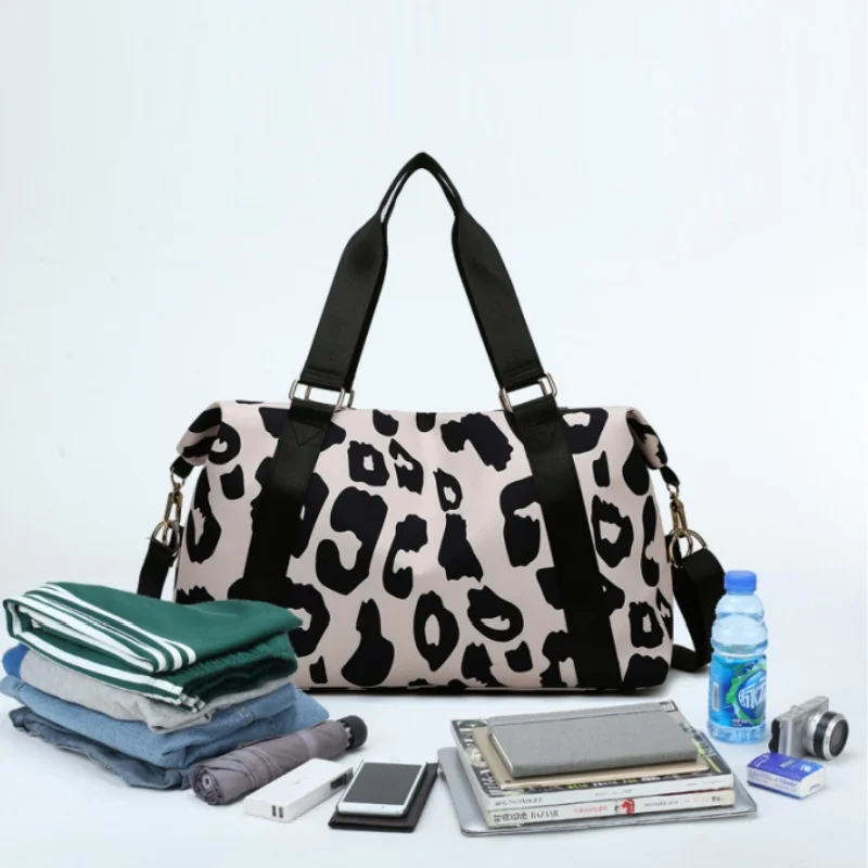 1PC New Fashionable Travel Duffle Bags Women Leopard Big Nylon Tote Fitness Gym Ladies Weekend Handbags Wet And Dry Separation