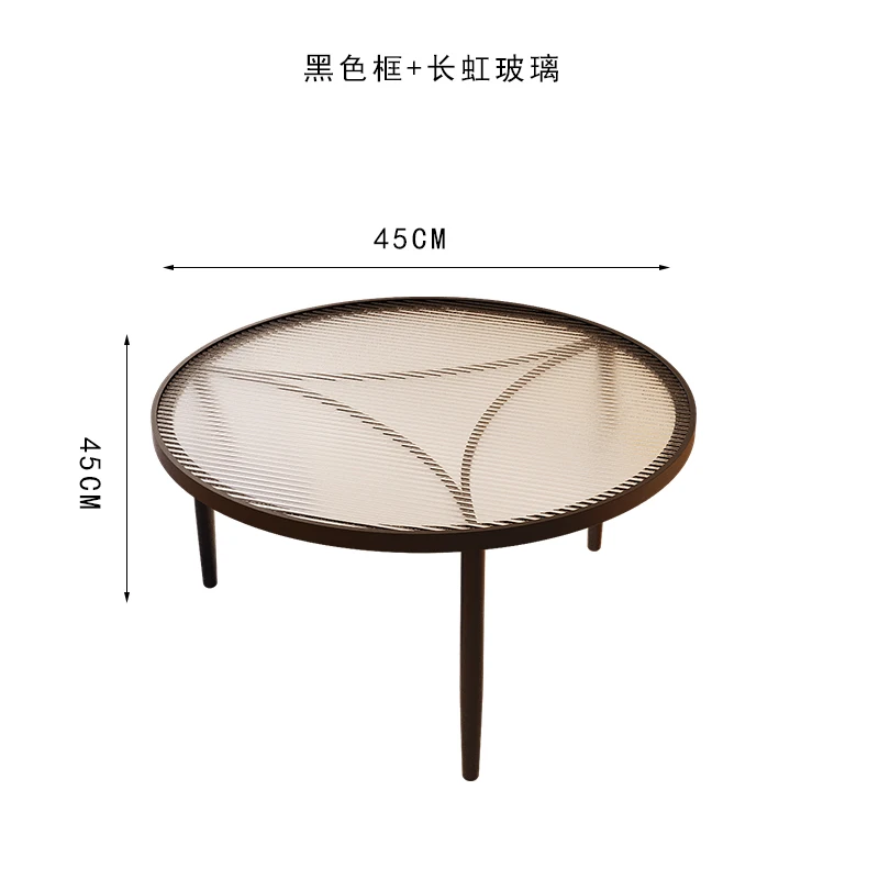 Modern Round Reed Glass Coffee Table Tempered Glass Top Minimalist Small Tea Table for Compact Living Room Cream Style