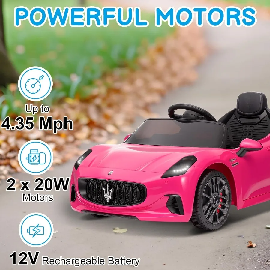 Carro de passeio de 12V, carro elétrico Maserati licenciado para crianças com controle remoto, carro de bateria para crianças com Bluetooth, 3 velocidades, LE
