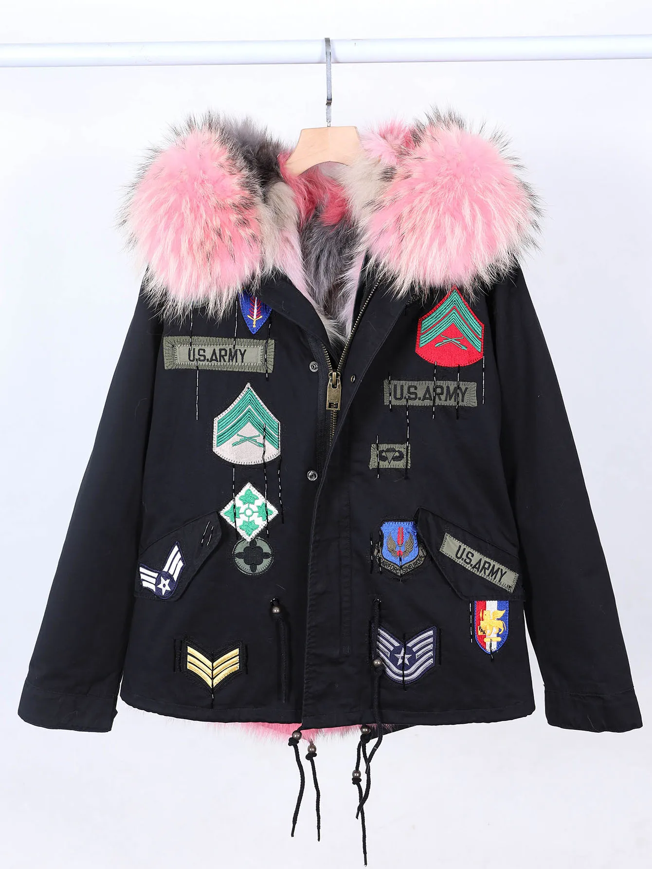 Maomaokongฤดูหนาวผู้หญิงParka Coatที่ถอดออกได้สีชมพูFoxขนสัตว์ซับขนสัตว์จริงHooded Snowproof Jacket