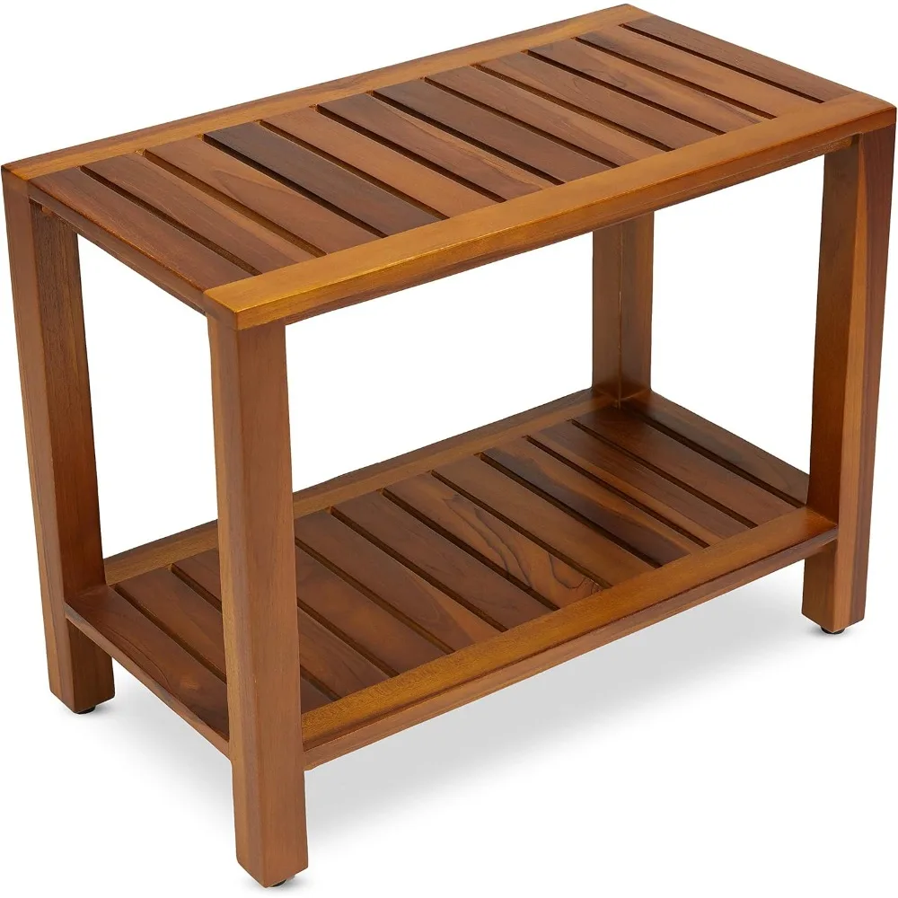 Teak Shower Bench 24 Inch For Bathroom, Spa - Fully Assembled, The Eske outdoor bench garden bench banco exterior jardin bancos