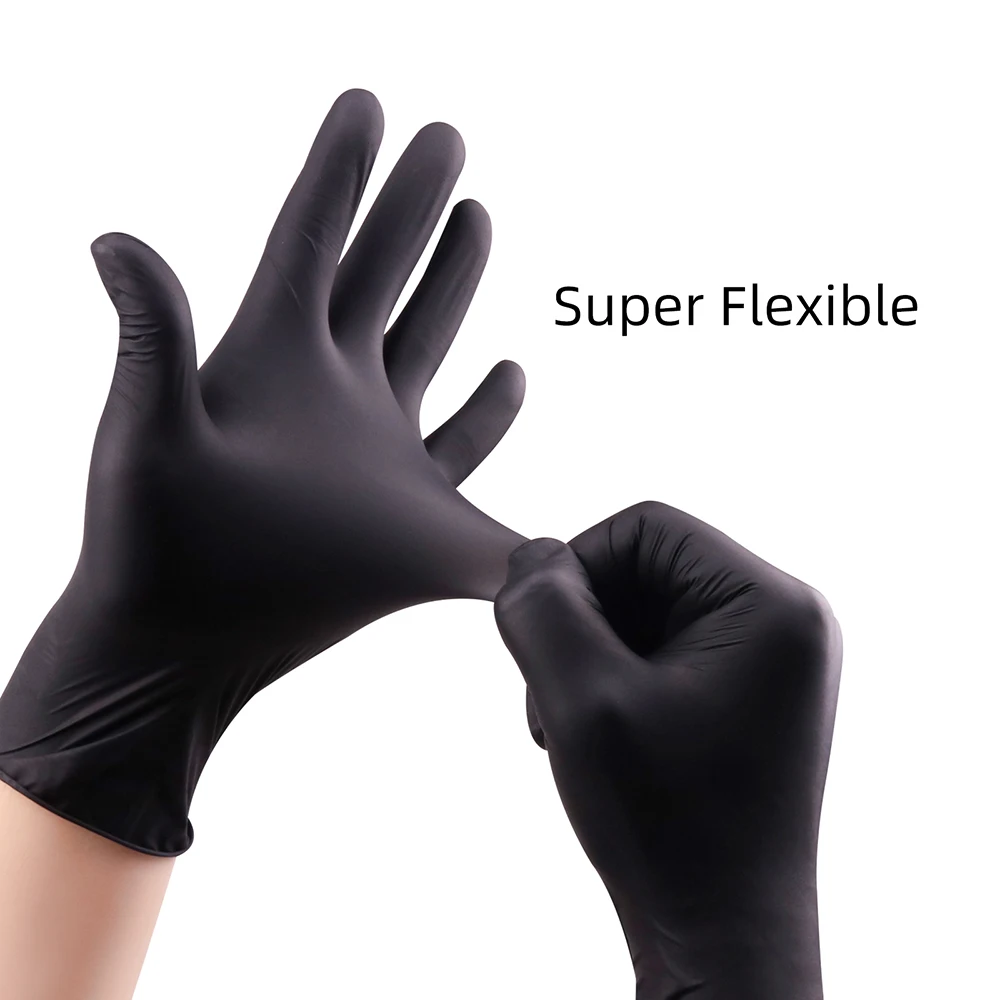 

KVM 100Pcs Tattoo Nitrile Gloves Black Disposable PVC Gloves for Gloves for Cleaning Waterproof Hairdressing Tattoo Accessories