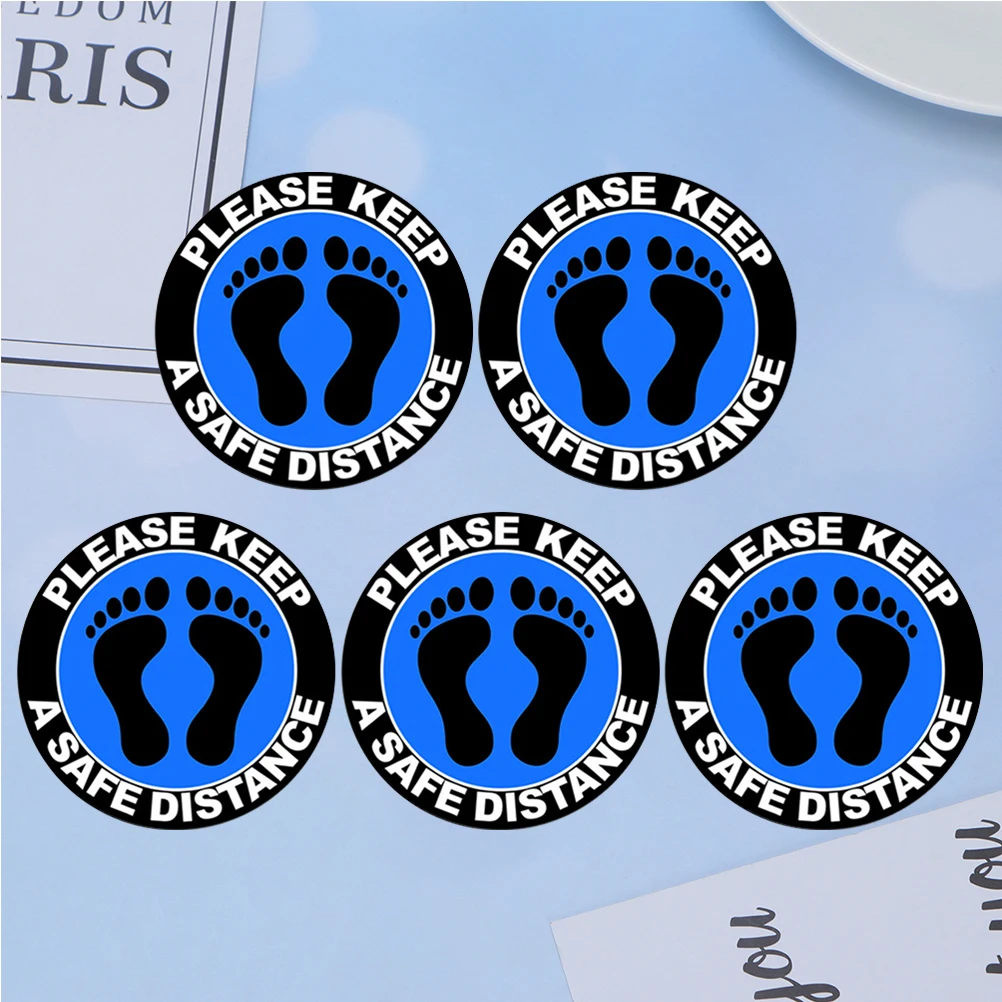 

5 Sheets Keeping Distance Sticker Pvc Self-Adhesive Decor For School Mall Public Places Wall Glass Floor Blue
