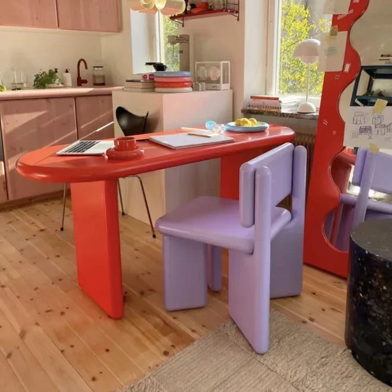 Color oval desk household small apartment dopamine dining table designer office medieval computer desk