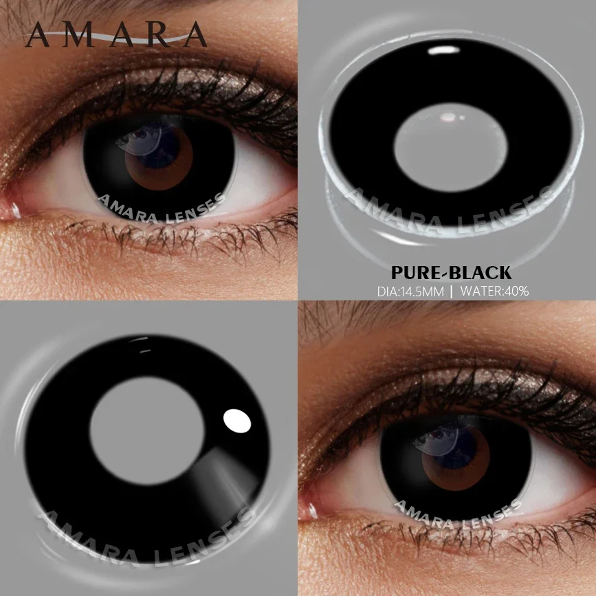 AMARA-Cosplay Color Lentes de Contato para Olhos, Anime, Lentes Cosméticas, Branco e Preto, 1 Par