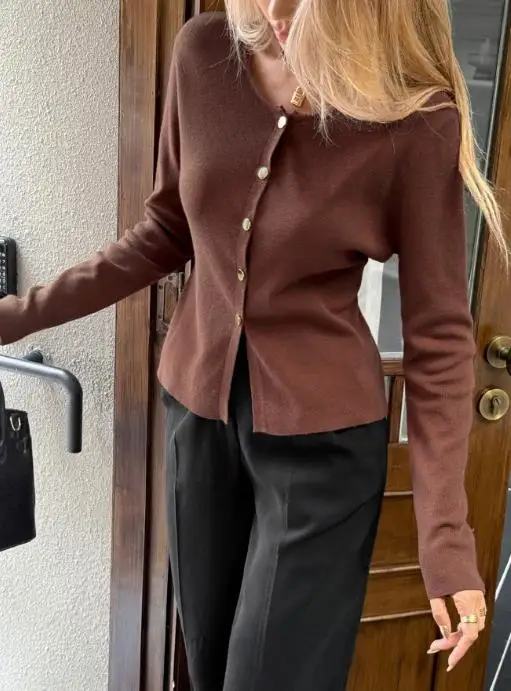 Leisure vacation button long sleeved sweater shirt wool women's clothing 2025 autumn and winter new women's clothing