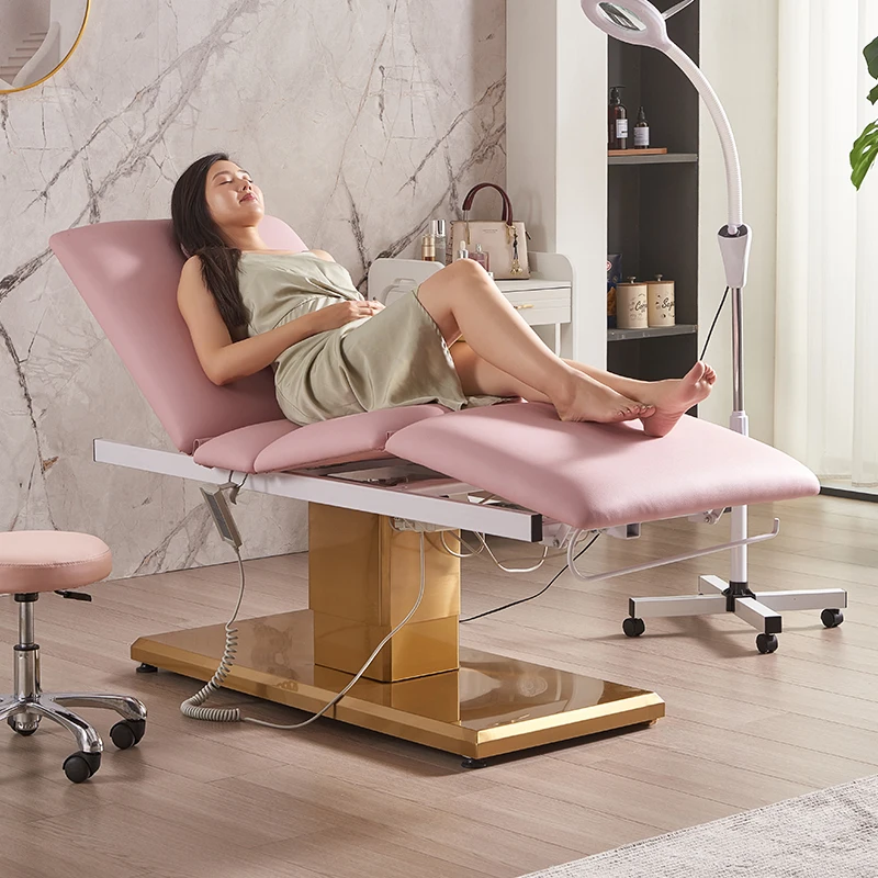 Popular modern beauty salon massage aesthetic bed orange electric physiotherapy treatment table eye lash bed