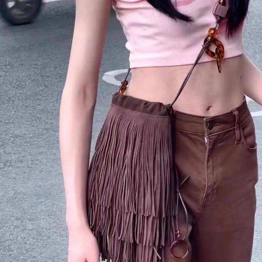 

Очень длинная богемная сумка с бахромой и кисточками, женские сумки через плечо, женские сумки, сумка из искусственной замши, цыганская сумка в стиле бохо