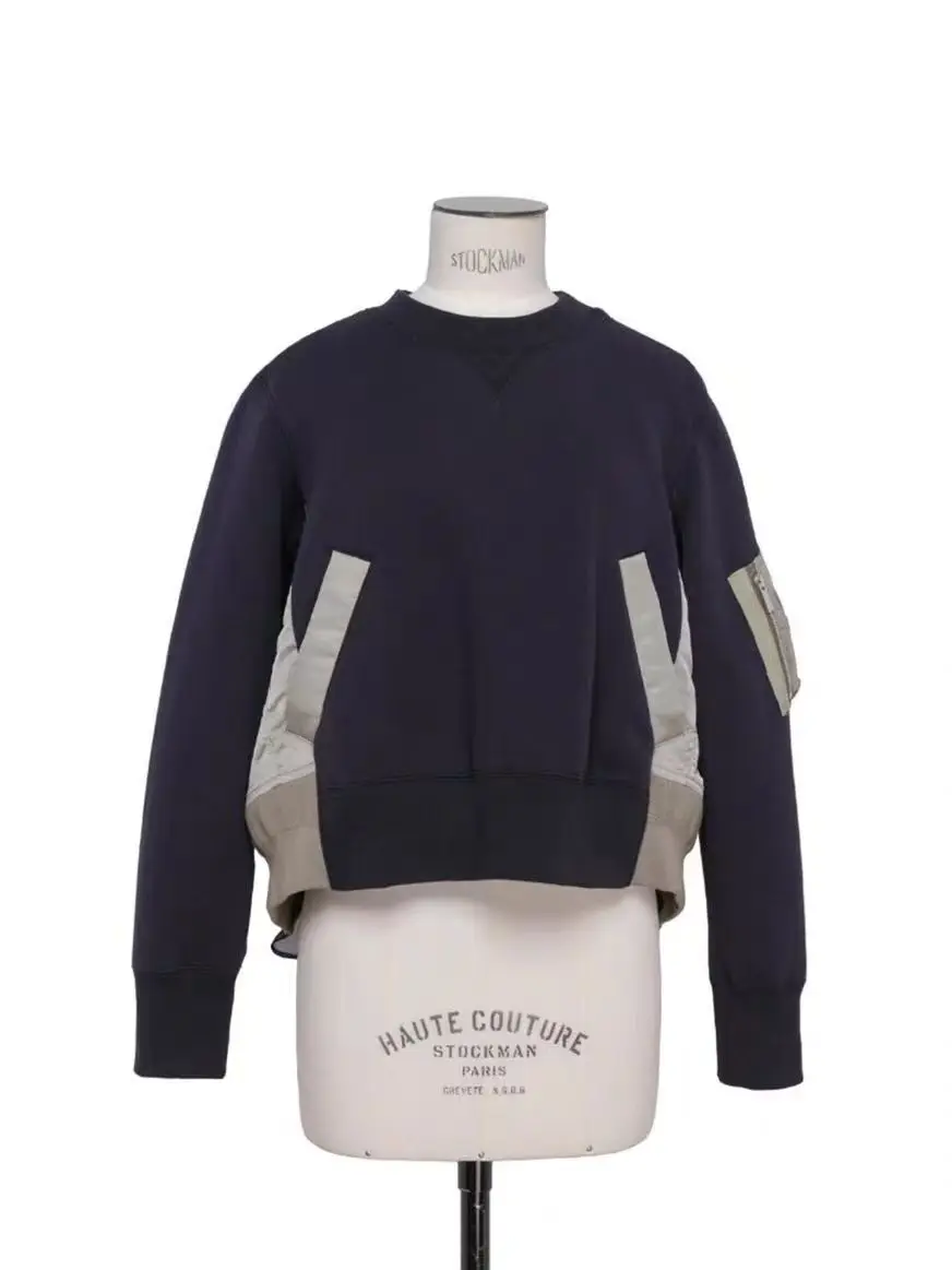 FOG SACAI Spring 2024 Loose Fit Color Blo Sweater round Ne Long Sve Casual Top for Women Cotton Polyester Blend