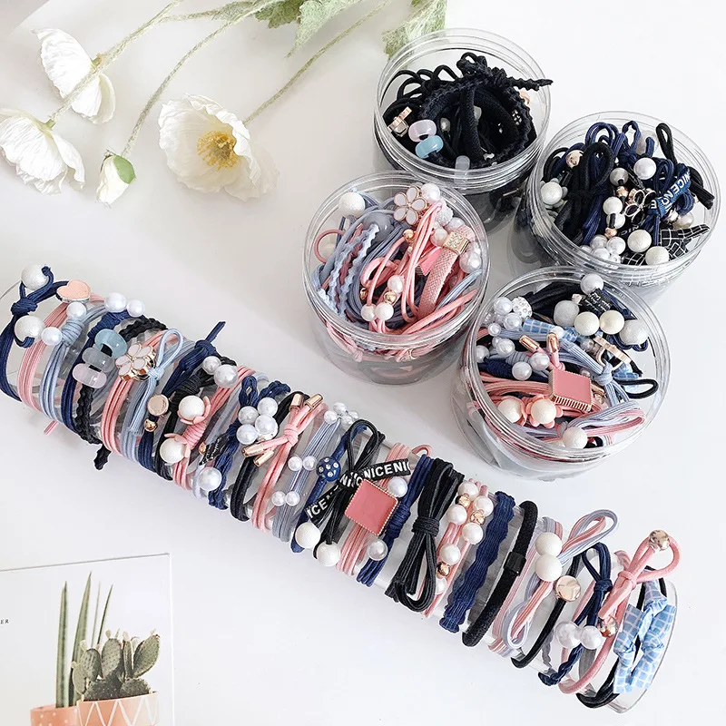 

50/12PCS Women Elastic Hair Ties Pearls Fashion Girls Scrunchies Ponytail Holder Rubber band Hair Rope Hair Accessories