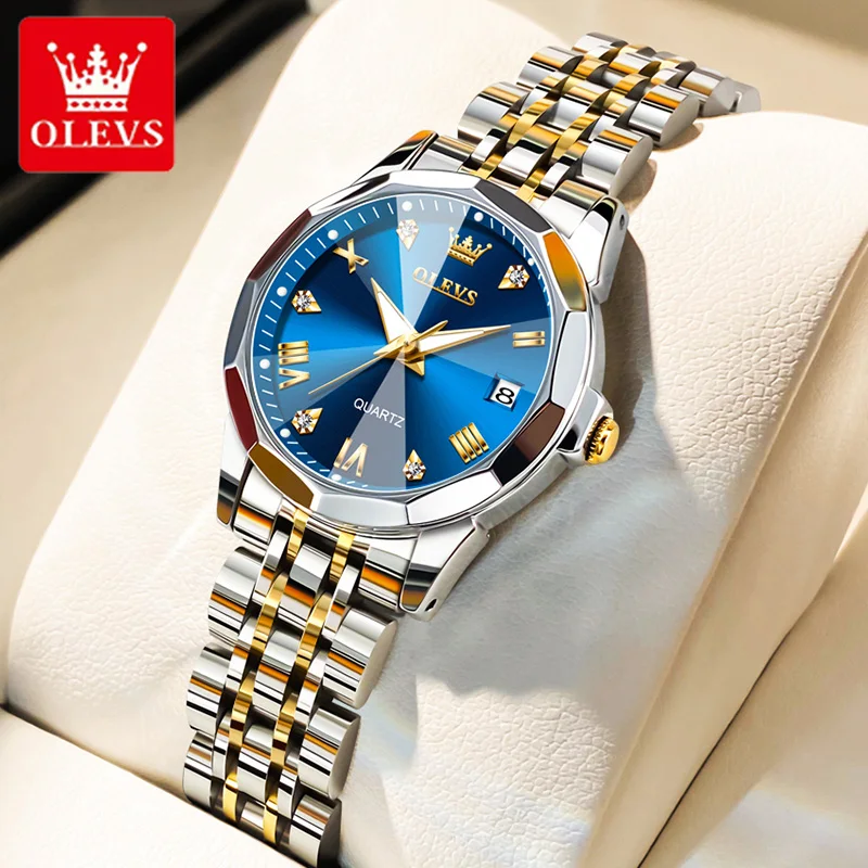 OLEVS Original Watch for Women Stainless Steel Waterproof Quartz Watches Diamond Dial Elegant Ladies Wristwatch Reloj Para Mujer