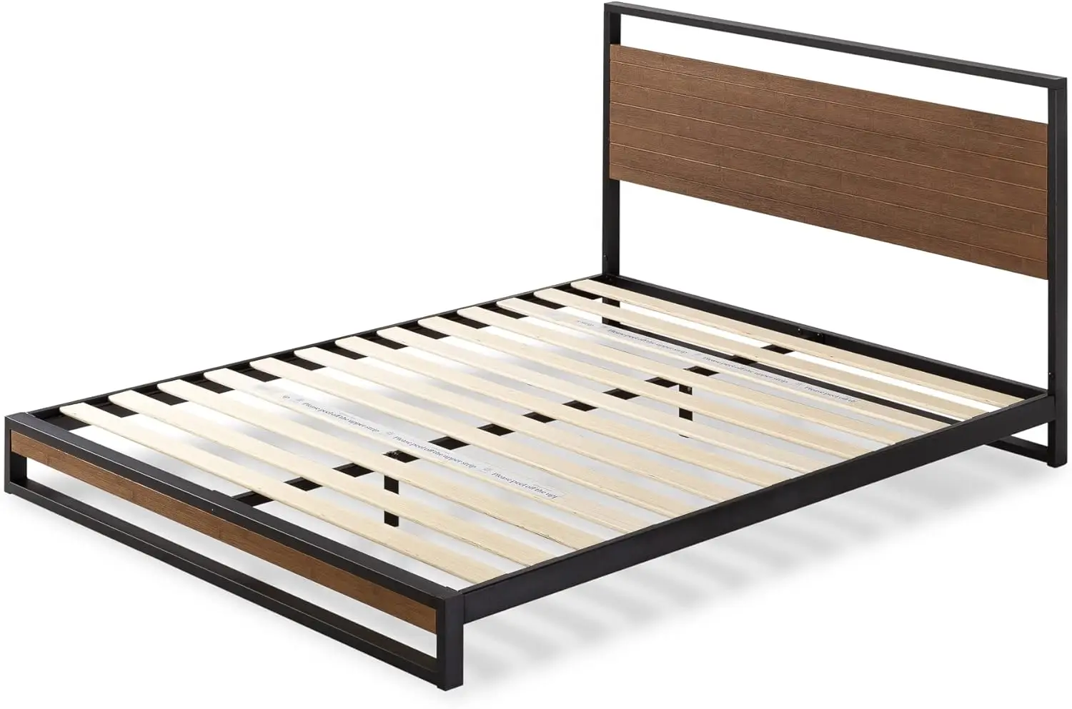 Suzanne 37 Inch Bamboo and Metal Platform Bed Frame, Solid Steel Construction, No Box Spring Needed, Wood Slat Support