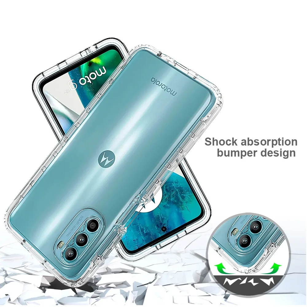 Candy Color Transparent Case for Moto G52 / Motorola G82 Shockproof Protection Hybrid Shell 2IN1 Dual Layer Back Cover