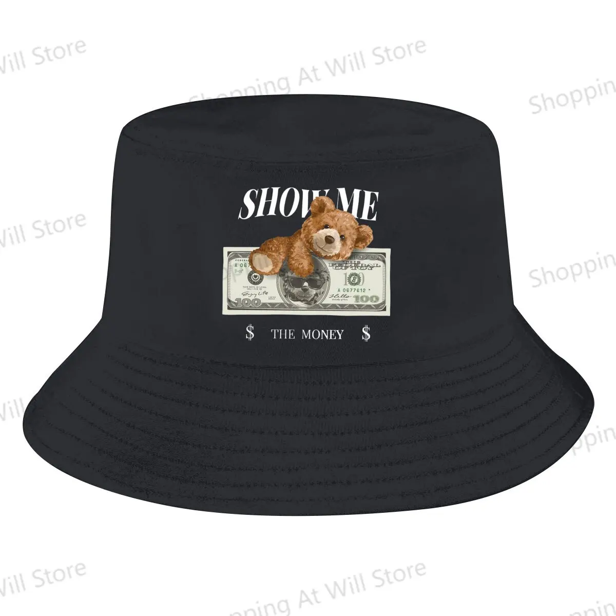 Teddy Bear SHOW ME THE MONEYMoney Teddy Bear Unisex bob Bucket Hats Men And Women Beach Hat Creative Gift