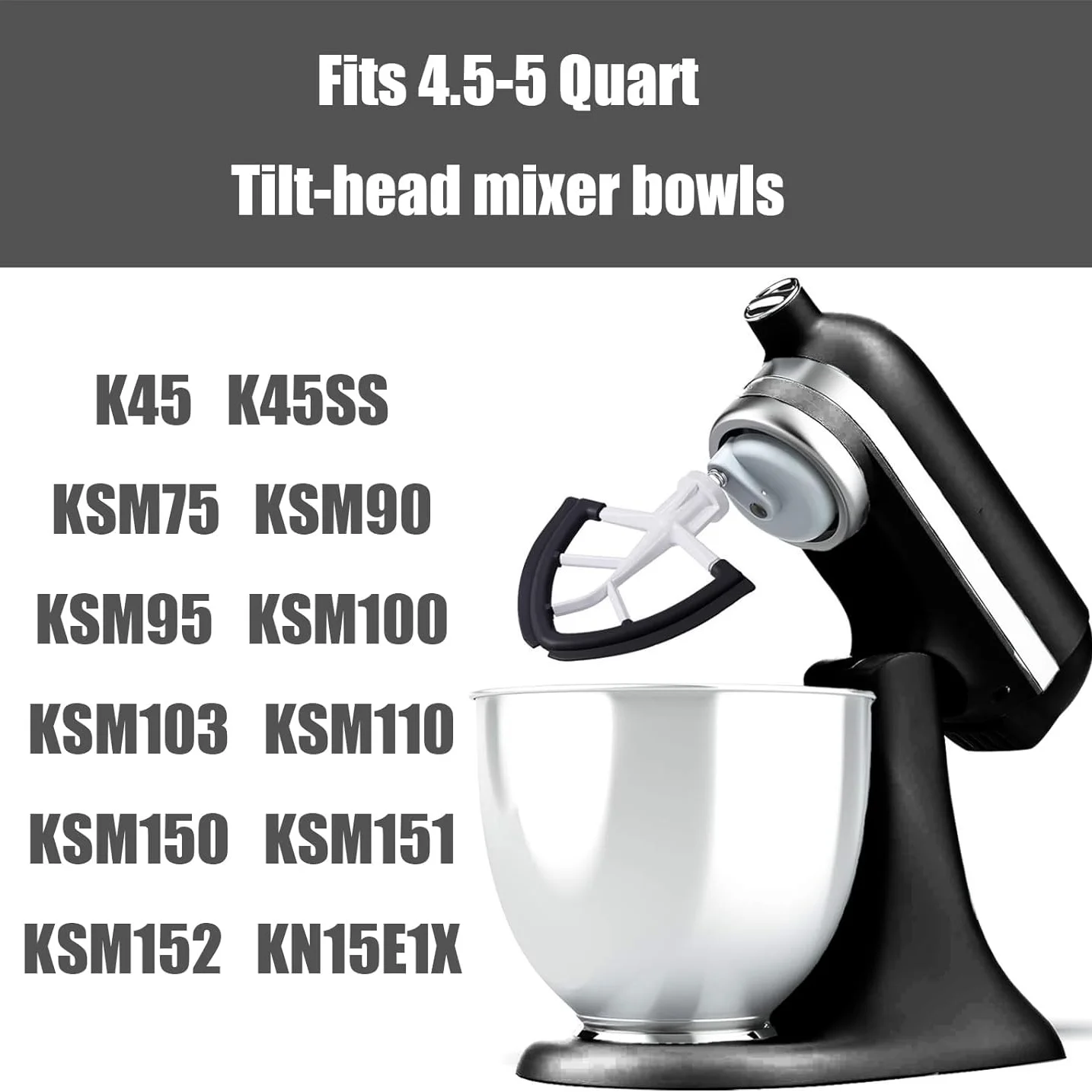 Flex Edge Beater,Mixer Accessory,Attachments For Mixer,Fits Tilt-Head Stand Mixer Bowls For 4.5-5 Quart Bowls,Beater black