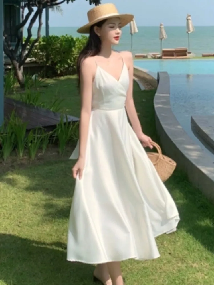 Robe mi-longue élégante dos nu pour femme, robe de plage décontractée vintage, robe une pièce, mode féminine éducative, robe de soirée, nouveau, été