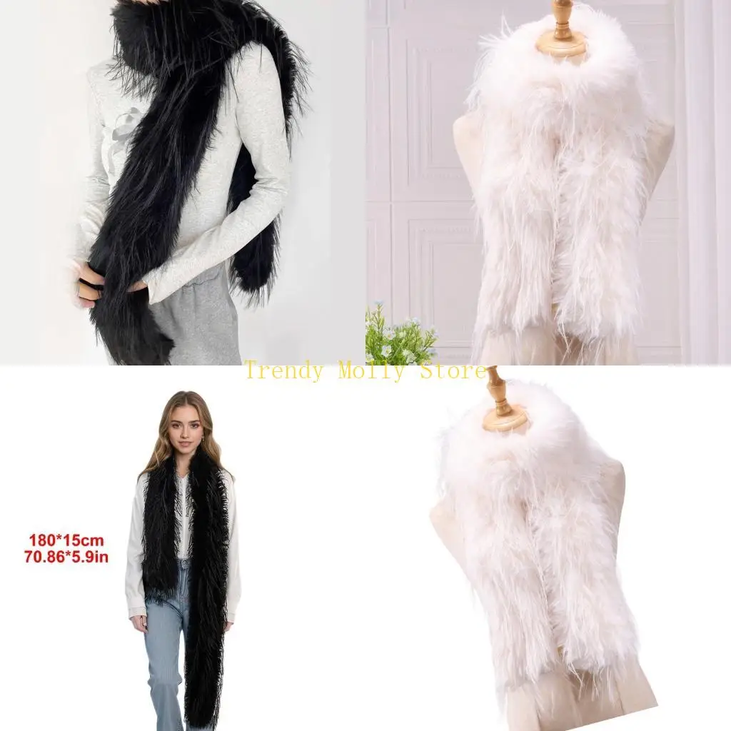 

N5KB Furry Warm Winter Long Haired Shawl Cold Weather Scarf Polyester Neck Warmer