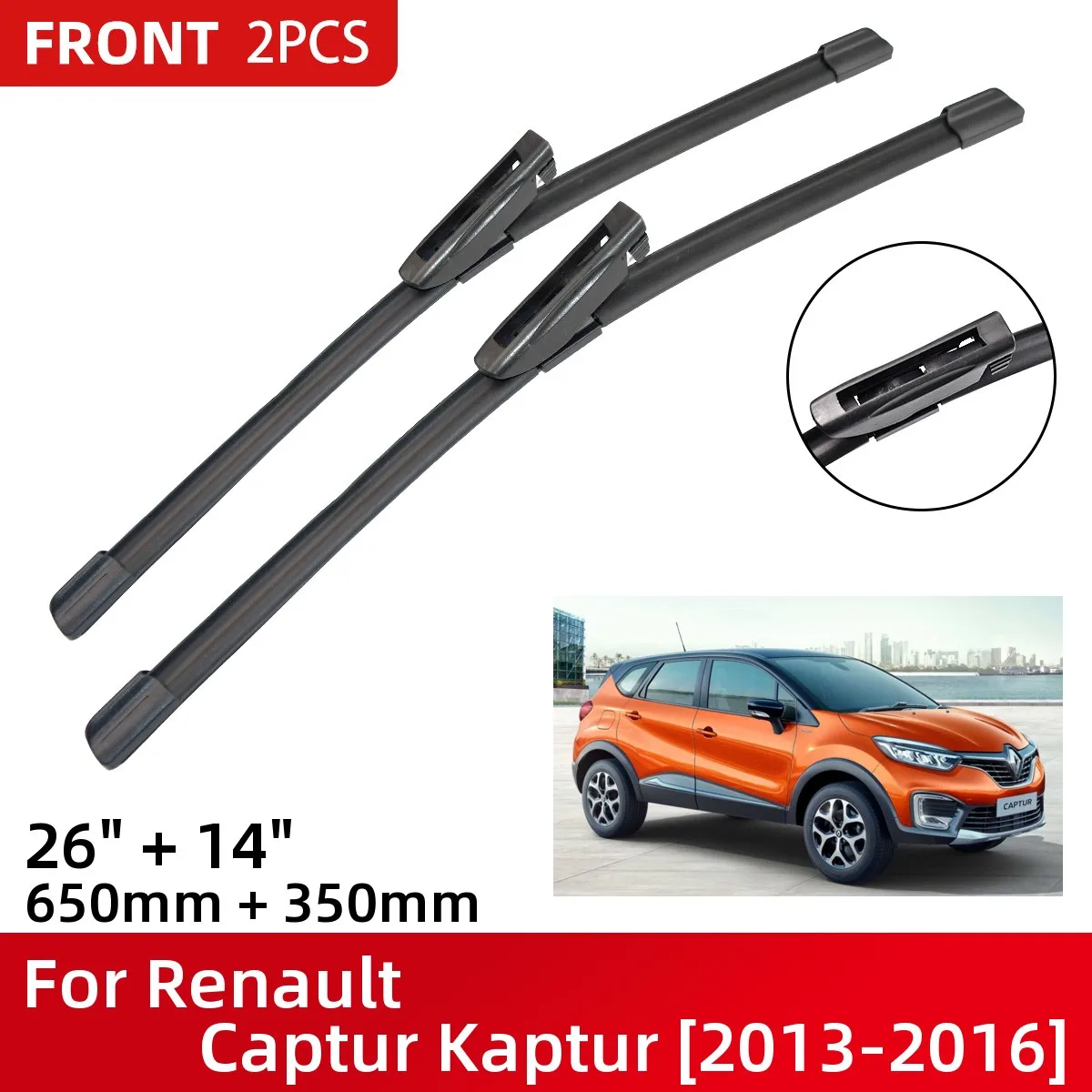 

Front Wiper Blades For Renault Captur Kaptur 2013-2016 Windshield Windscreen Window 26"+14" 2013 2014 2015 2016