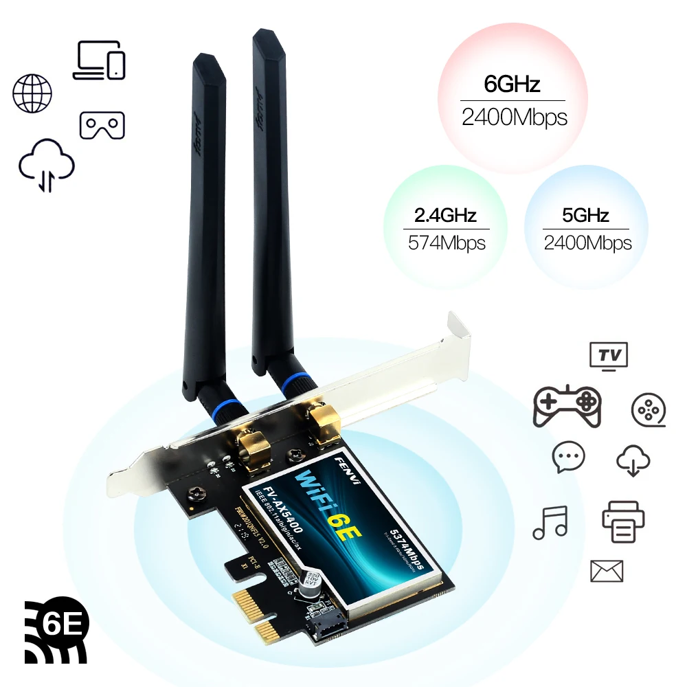 FENVI Wi-Fi 6E AX210 Wireless Card 5374Mbps Tri Band 2.4G/5G/6GHz BT 5.3 PCI Express Network Cards WiFi Adapter For PC Win10/11