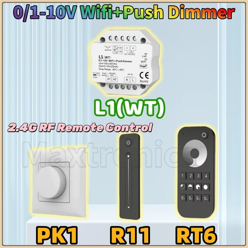 

WiFi 0/1-10V AC Push Tuya LED Dimmer Switch Wireless 2.4G RF Dimming Remote Control APP Voice Control for Echo Plus Google Home