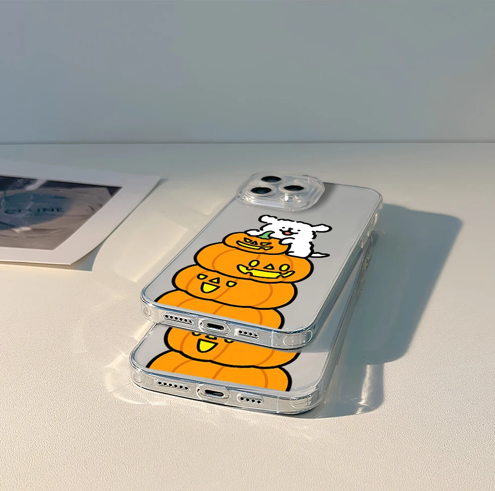 Halloween Maltese Line Dog Cartoon Cute Phone Case For iPhone 11 13 16 15 14 12 Pro Max Plus Clear Transparent Soft Shell image 4