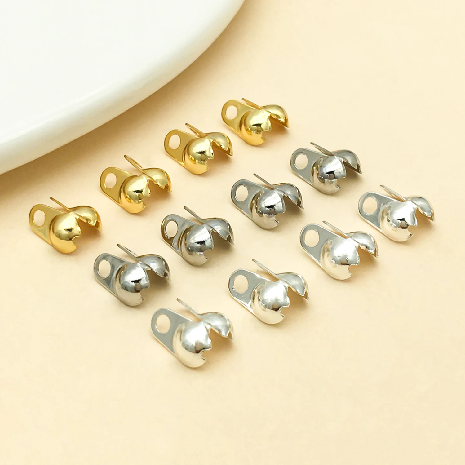 50pcs Clamshell Bead Tips Open Knot Cover End Connectors For Pearl Knotting Beading Cord Finishing Necklace Bracelet DIY Supplie