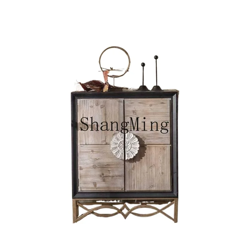 

TF retro and old-fashioned entrance cabinet, side cabinet next to the living room sofa, creative solid wood low cabinet storage