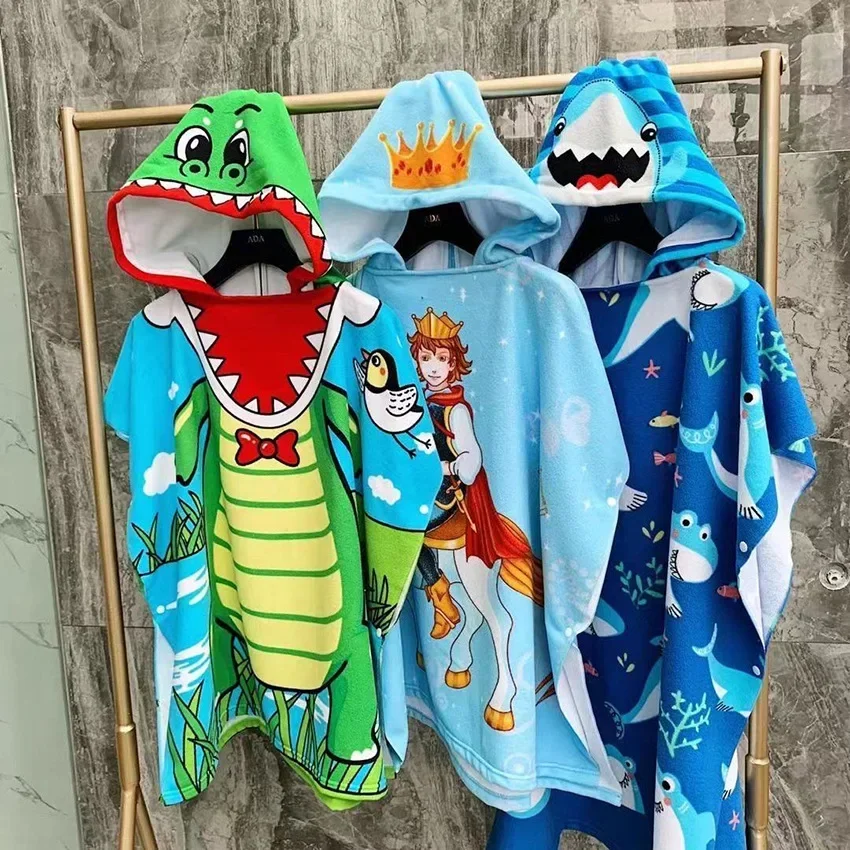 60*120cm Cartoon Baby Bath Cape Microfiber Cotton Beach Towel Children Hoodie Towels Soft Poncho Kids Bathing Towel For Kids