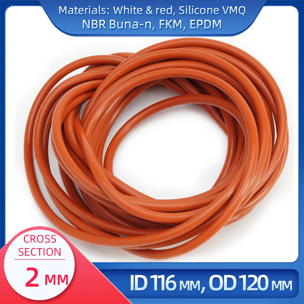 

O Ring CS 2 mm ID 116 mm OD 120 mm Material With Silicone VMQ NBR FKM EPDM ORing Seal Gaske