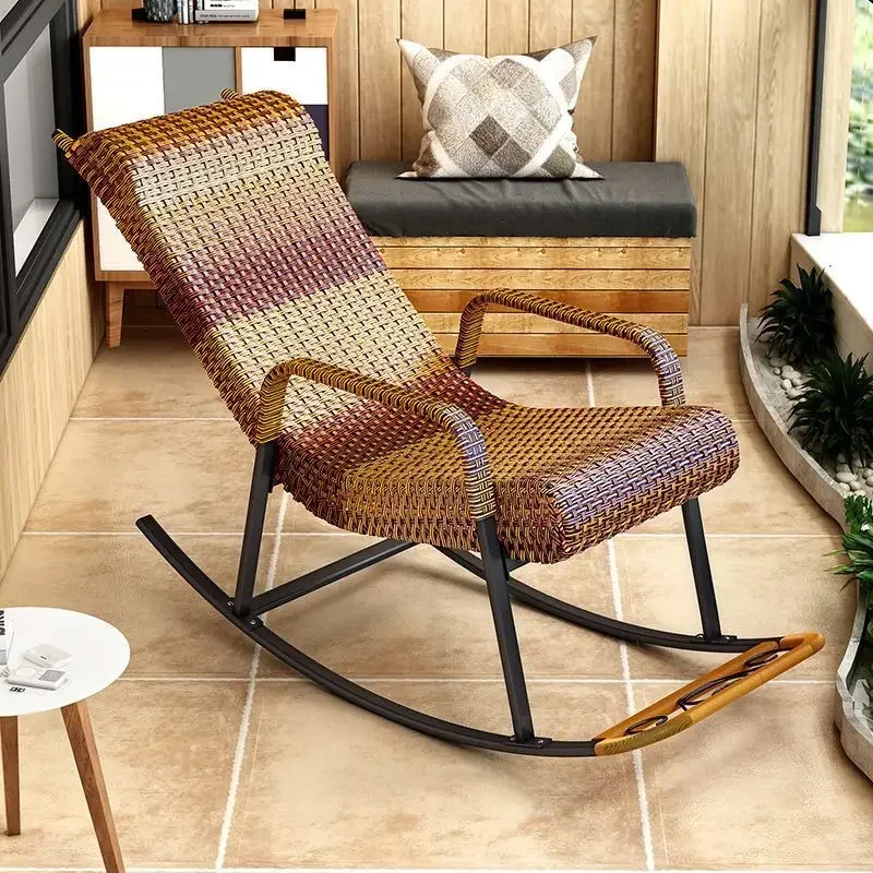 Outdoor Rocking Chair Rattan Recliner Nap Middle-aged and Elderly    Small  Art Bed Durable