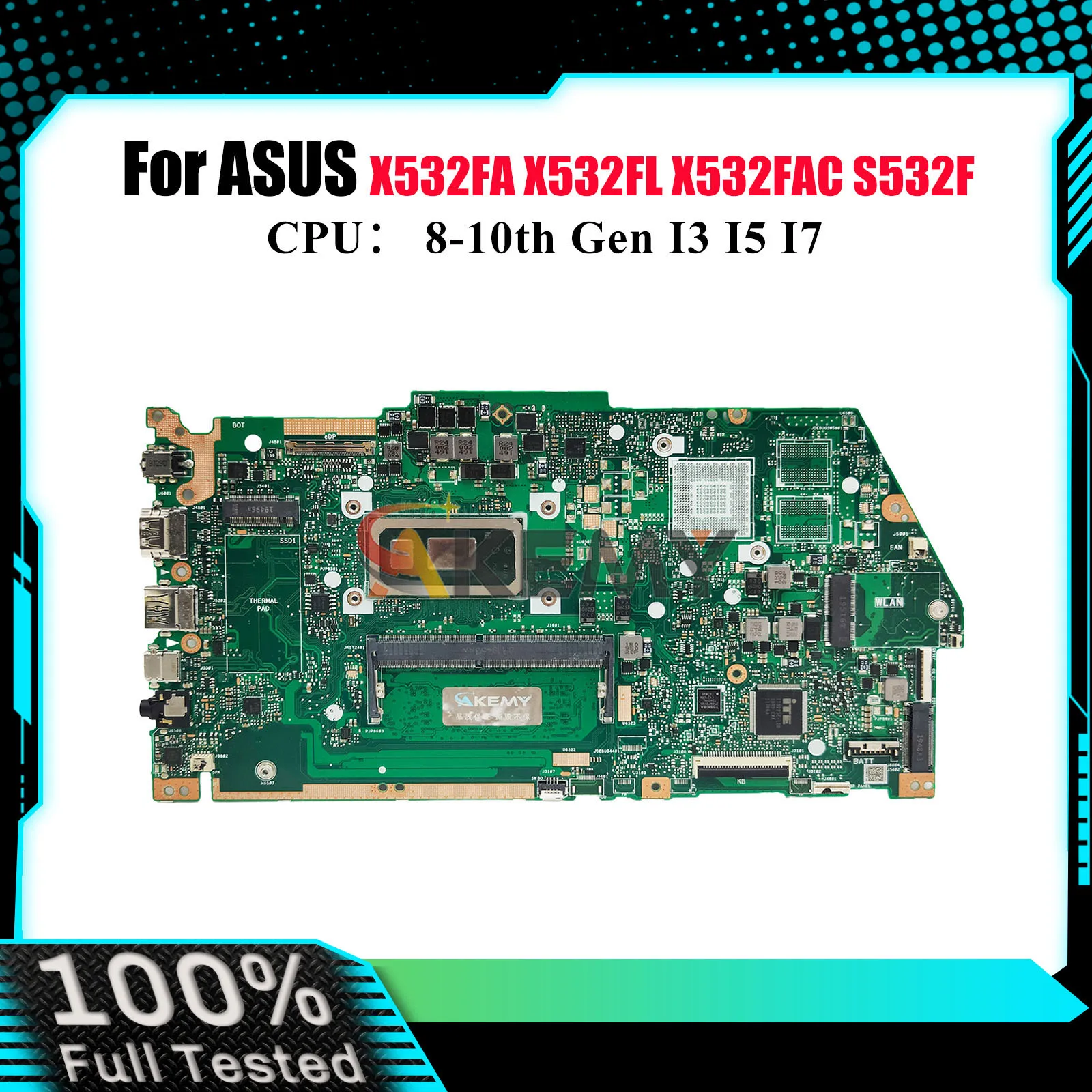 

X532FA Laptop Motherboard For ASUS S531F X532F K532F X532FL S532F K531F S5500F X532FL V532F X532FAC V531F Mainboard I3 I5 I7 CPU