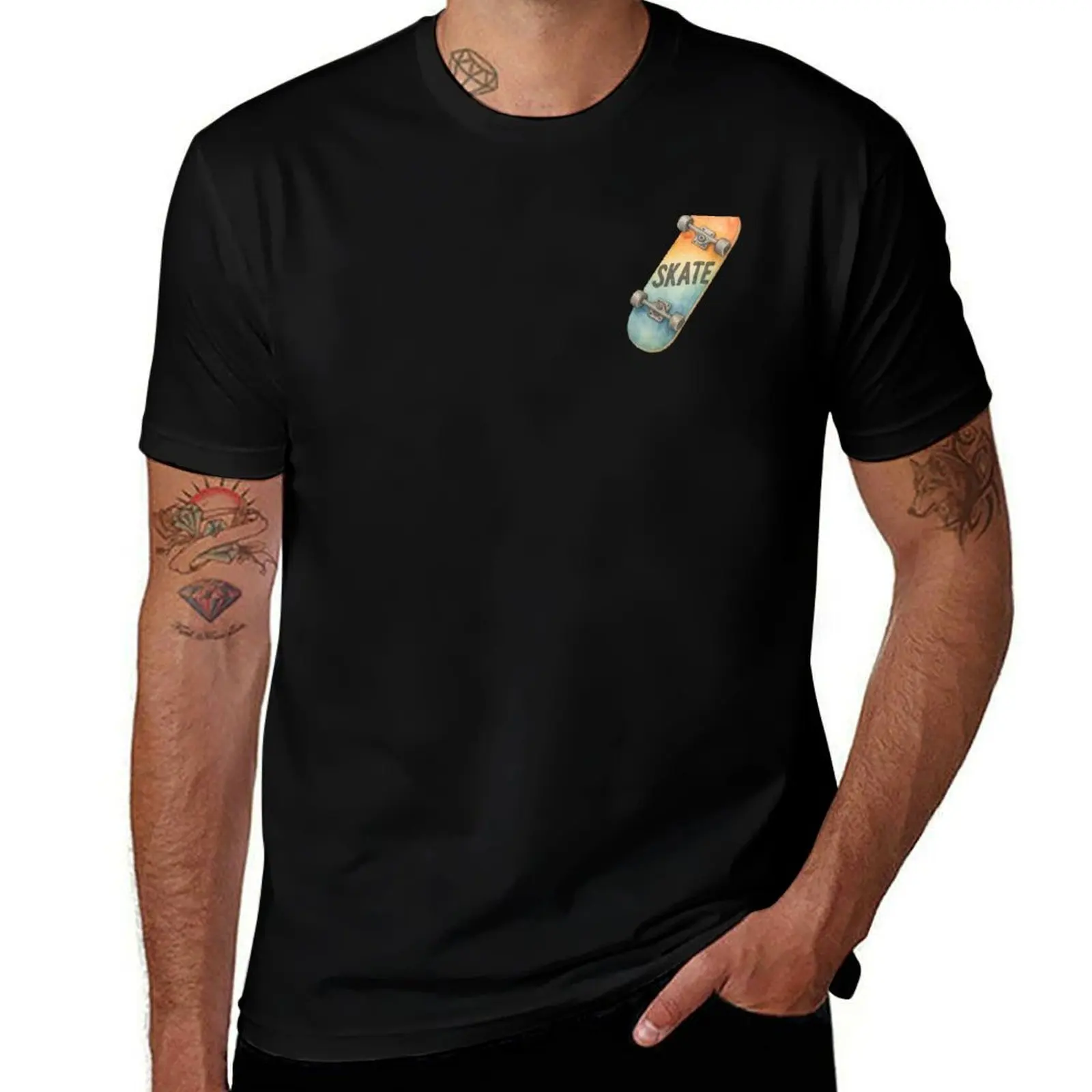 

Skateboard watercolour T-Shirt blue lock new edition shirts graphic tees mens plain t shirts