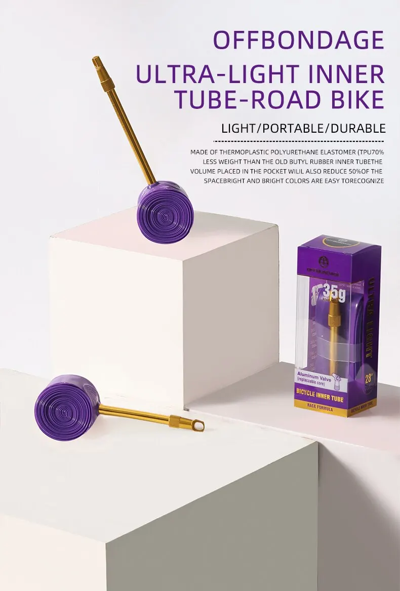 OFFBONDAGE Aluminiumventil, ultraleichter Fahrradschlauch, 700C, Rennrad, TPU-Reifen, 60 80 mm Länge, französisches Ventil, superleichter Schlauch – Detail 1