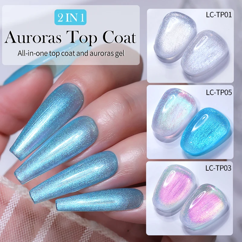 LILYCUTE Aurora Top Coat Nail Gel Laser Auroras Effect Gel Nail Polish Nails Manicure Soak Off UV LED No Wipe Top Coat Base Gel