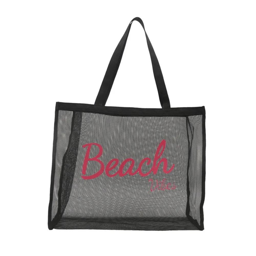 

Portable Large Capacity Beach Bag Summer Letter Transparent Mesh Bag Women Handbag Swimming Fitness Bag Shopping Bag Ladies