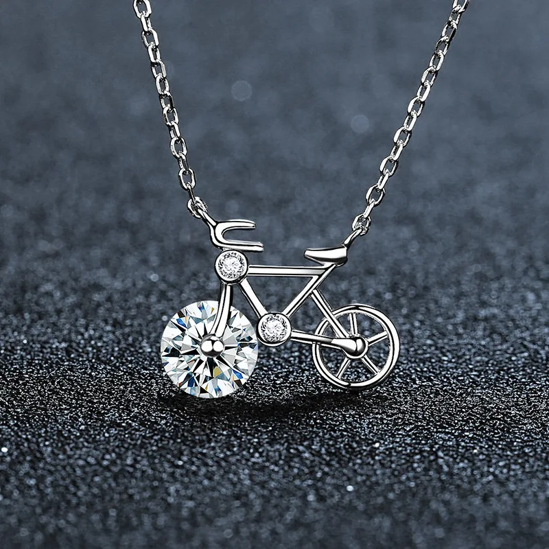 

925 sterling silver 18K Gold Inlaid D-color 1-carat Moissanite Necklace, Simple and Cute Bicycle Moissanite Fashionable Pendant