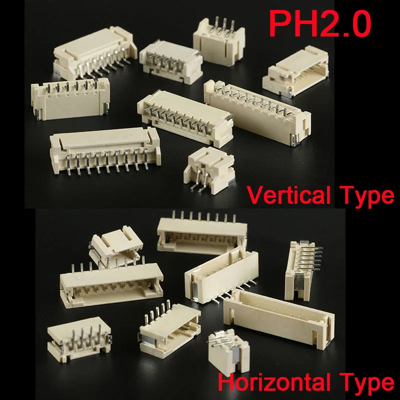 10PCS PH2.0 2.0mm Connector SMD Vertical/Horizontal Type Socket Wire-to-Board Receptacle 2P 3P 4P 5P 6P 7P 8P 9P 10P 11P 12P