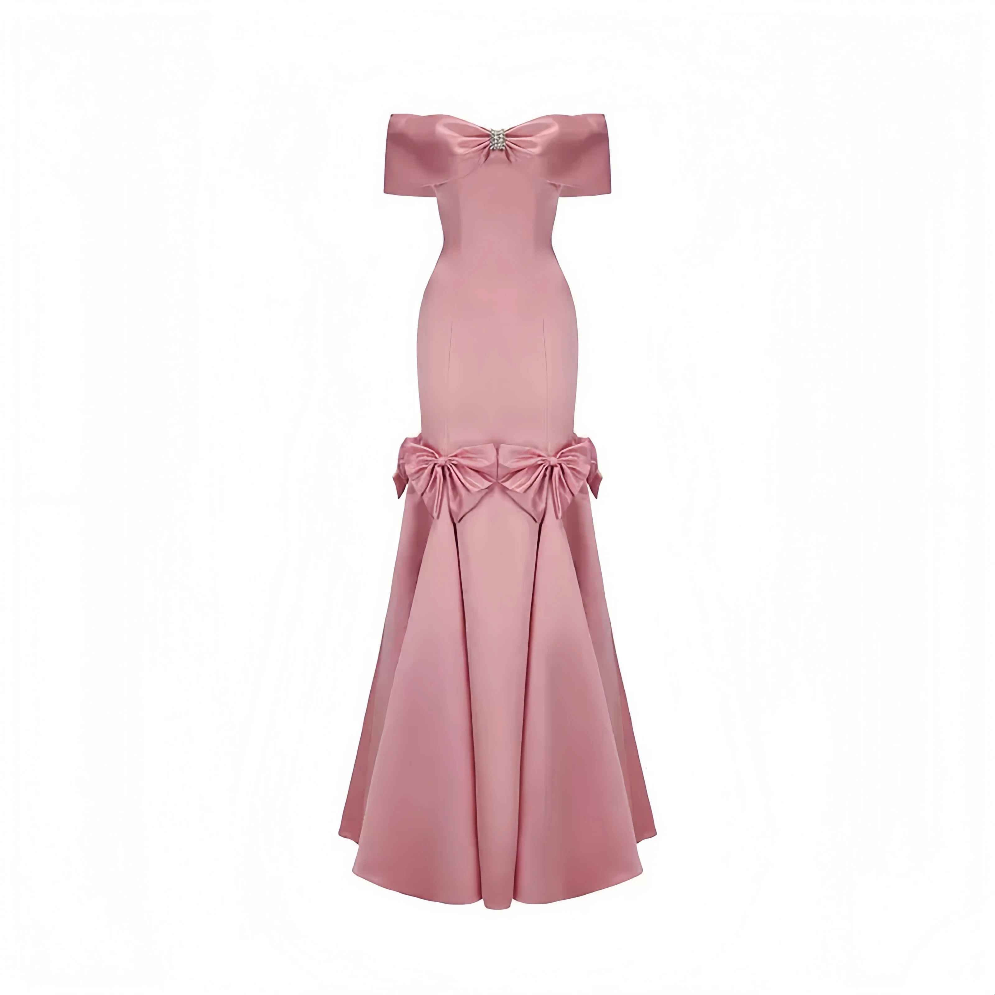 Elegante Celebrity Jurken Roze Strik Ruglooze Schouder Jamming Ruches Dames Avondkleding voor Bruiloftsgast 2025, Nieuwe jurk